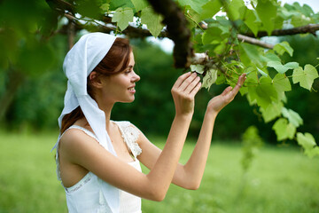 Woman in white dress countryside village nature ecology