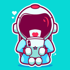 cute astronauts playing phone cartoon