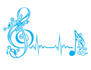 Treble clef with music notes and cardiogram