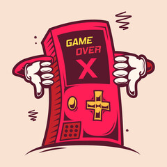 old school game over gamepad cartoon