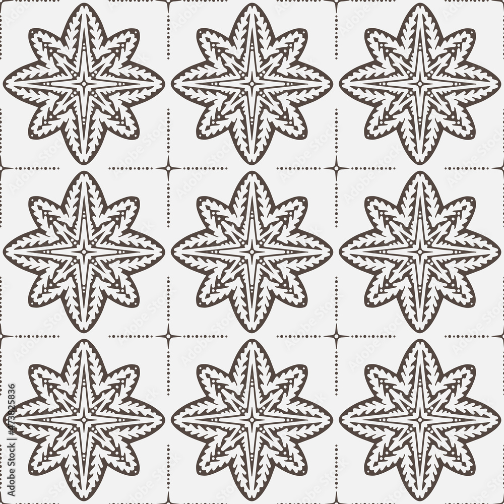 Poster star shaped gingerbread cookies in regular rows isolated vector holiday seamless pattern on light ba