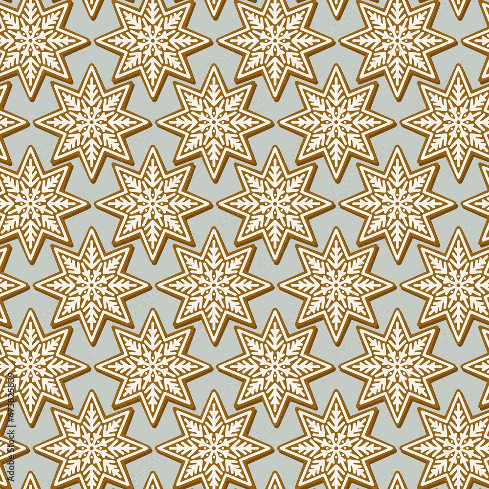 Poster star shaped gingerbread cookies decorated with white icing in regular rows isolated vector holiday s
