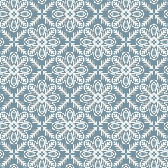 flower shaped white decorations in regular rows isolated vector holiday seamless pattern on blue background