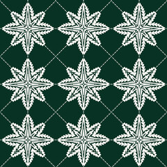 Obraz na płótnie Canvas star shaped gingerbread decorations in regular rows isolated vector holiday seamless pattern on green background