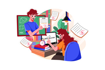 Choose Best Teacher Online Illustration concept. Flat illustration isolated on white background