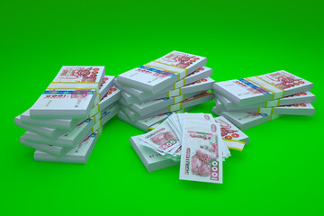 Algerian money. Stack of Algerian dinar. Class 1000. Conceptual illustration. Isolated on a green background. 3D rendering - obrazy, fototapety, plakaty