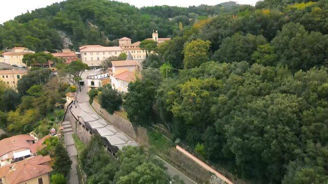 Scenic aerial view of Livorno landscape from Montenero hill. Tuscany, Italy in autumn