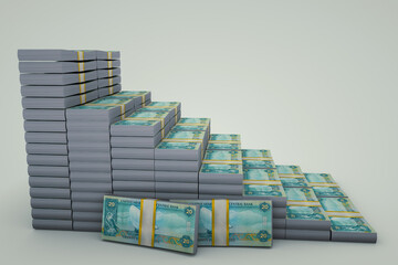 Money stacks graph. 20 AED. 3D illustration.