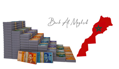 Money stacks graph. Two hundred and one hundred Moroccan dirhams. 3D illustration..