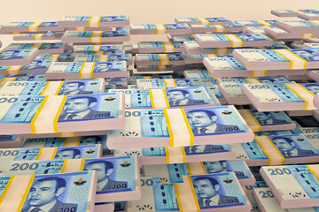 Naklejka premium Money stacks. 200 Moroccan dirhams. 3D illustration.