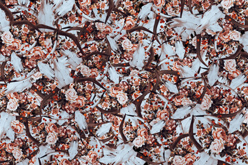 Seamless pattern with flowers and skull.Ornamental skull on white background for wrapping