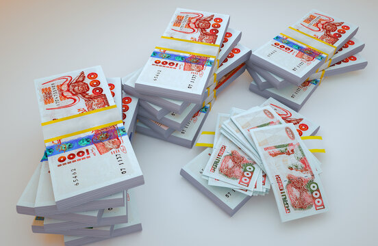 Algerian dinar money pack 3d illustration . Algerian dinar  banknote bundle stacks. Concept of finance, cash, economy crisis, business success, recession, bank, tax and debt.