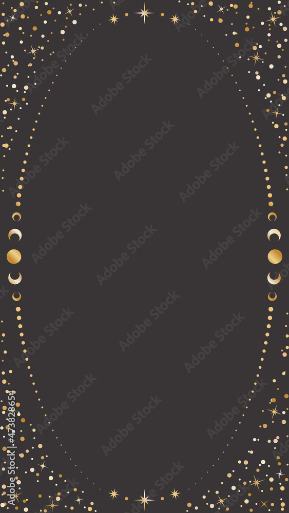 Canvas Prints dark celestial background with an oval copy space. golden astrological frame with stars and moon pha