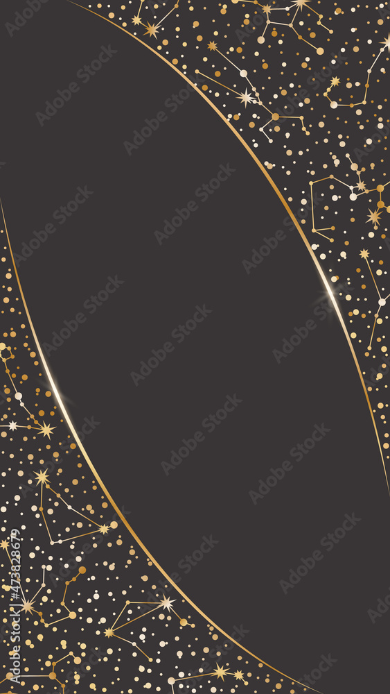 Wall mural vector celestial card template for stories and web banners with copy space. shiny golden astrologica