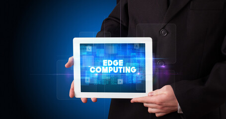 Person holding tablet, technology concept