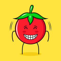 cute tomato character with happy expression, close eyes and smiling. green, red and yellow. suitable for emoticon, logo, mascot