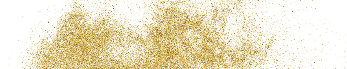 Fototapeta na wymiar Gold Glitter Texture On White. Horizontal Long Banner For Site. Panoramic Celebratory Background. Golden Explosion Of Confetti. Vector Illustration, Eps 10.