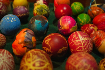 Fototapeta na wymiar Selection of home-painted colorful Easter eggs