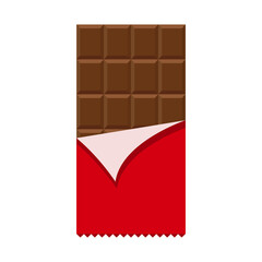 Flat illustration with bar of chocolate flat on white background. Sweet food. Vector isolated illustration.