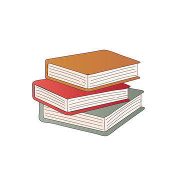 Stack of books vector doodle illustration. Pile of books for school library or bookstore. Book stack sketch cartoon isolated on white background