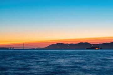 Sunset view of the famous Golden Gate Bridge