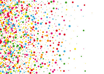 Red Dot Circular Texture. Confetti Rainbow Illustration. Multicolored Bold Circle. Yellow Birthday Round Background.