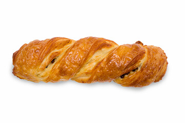 Baking is a puff pastry with chocolate, isolated on a white background.