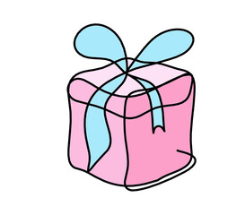 Abstract present box as continuous line drawing on white background. Vector	
