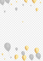 Yellow Helium Background Transparent Vector. Balloon Present Card. Golden Shine Balloon. Air Love Frame.