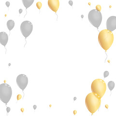 Golden Surprise Background White Vector. Air Wedding Template. Gray Ribbon Baloon. Balloon Celebrate Frame.