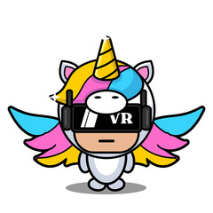 vector cartoon character cute lovely unicorn animal mascot costume virtual reality