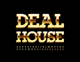 Vector business sign Deal House with 3D stylish Font. Elegant Gold Alphabet Letters and Numbers set