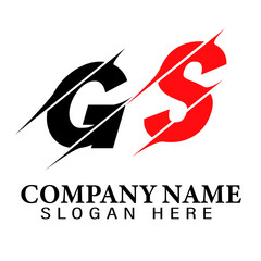 GS G S Letter Modern Logo Design with Swoosh Cutting the Middle Letters