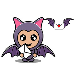 vector cartoon character cute bat animal mascot costume holding envelope