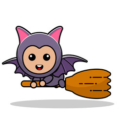 vector cartoon character cute bat animal mascot costume flying broomstick