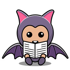 vector cartoon character cute bat animal mascot costume reading newspaper