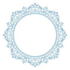 Decorative frame Elegant vector element for design in Eastern style, place for text. Floral blue and white border. Lace illustration for invitations and greeting cards