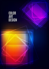 Modern template for business or technology presentation. Bright abstract overlapping geometric shapes squares on a dark background. Online presentation of web element and place for text. Vector