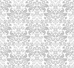 Wallpaper in the style of Baroque. Seamless vector background. White and gray floral ornament. Graphic pattern for fabric, wallpaper, packaging. Ornate Damask flower ornament.