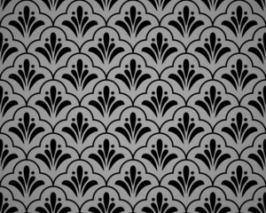 Flower geometric pattern. Seamless vector background. Black and gray ornament