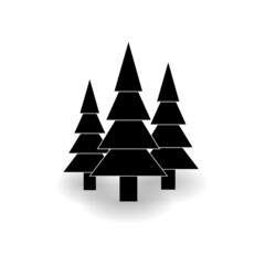 The icon of three Christmas trees of different sizes in a wide clearing on a white background.