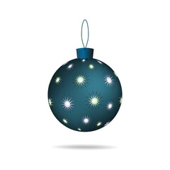 The toy for the Christmas tree is spherical with stars on a white background.