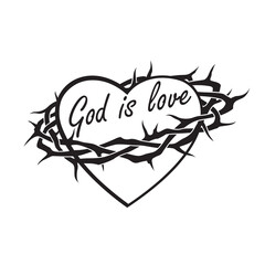 heart and crown of thorns icon isolated on white background 