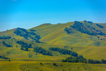 Summer landscape with hills and mountains of the Altai.