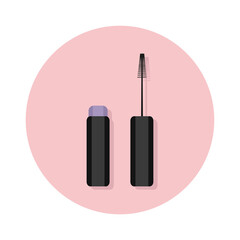 Obraz premium vector illustration of mascara, flat mascara icon with brush in pink circle.Logo of cosmetic products. Vector illustration of lipstick for makeup. beauty concept