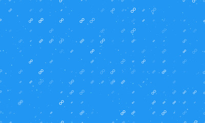 Seamless background pattern of evenly spaced white astrological opposition symbols of different sizes and opacity. Vector illustration on blue background with stars