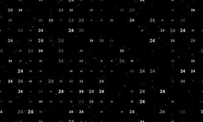 Seamless background pattern of evenly spaced white around the clock symbols of different sizes and opacity. Vector illustration on black background with stars