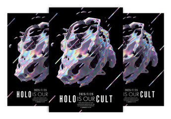 Holographic Design Poster Layout with Colorful Fluid Abstraction