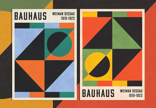 Minimalist Cover Layout with Geometric Elements Bauhaus Retro Style