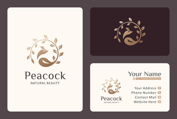 peacock with leaf logo design for beauty care.